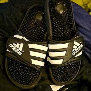 Adidas Slides, black with white Size. Mens 6.5